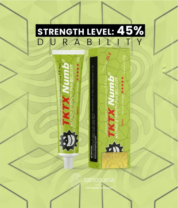 Crema Anestésica TKTX NUMB Verde 45% – 3 a 5 horas - Maquillaje Permanente (Cejas), Tatuajes Pequeños, Depilación Rostro